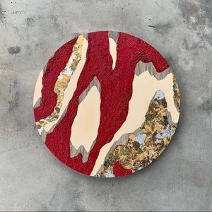 Original art, 12” circle, birch wood panel mixed media painting 
Final sale